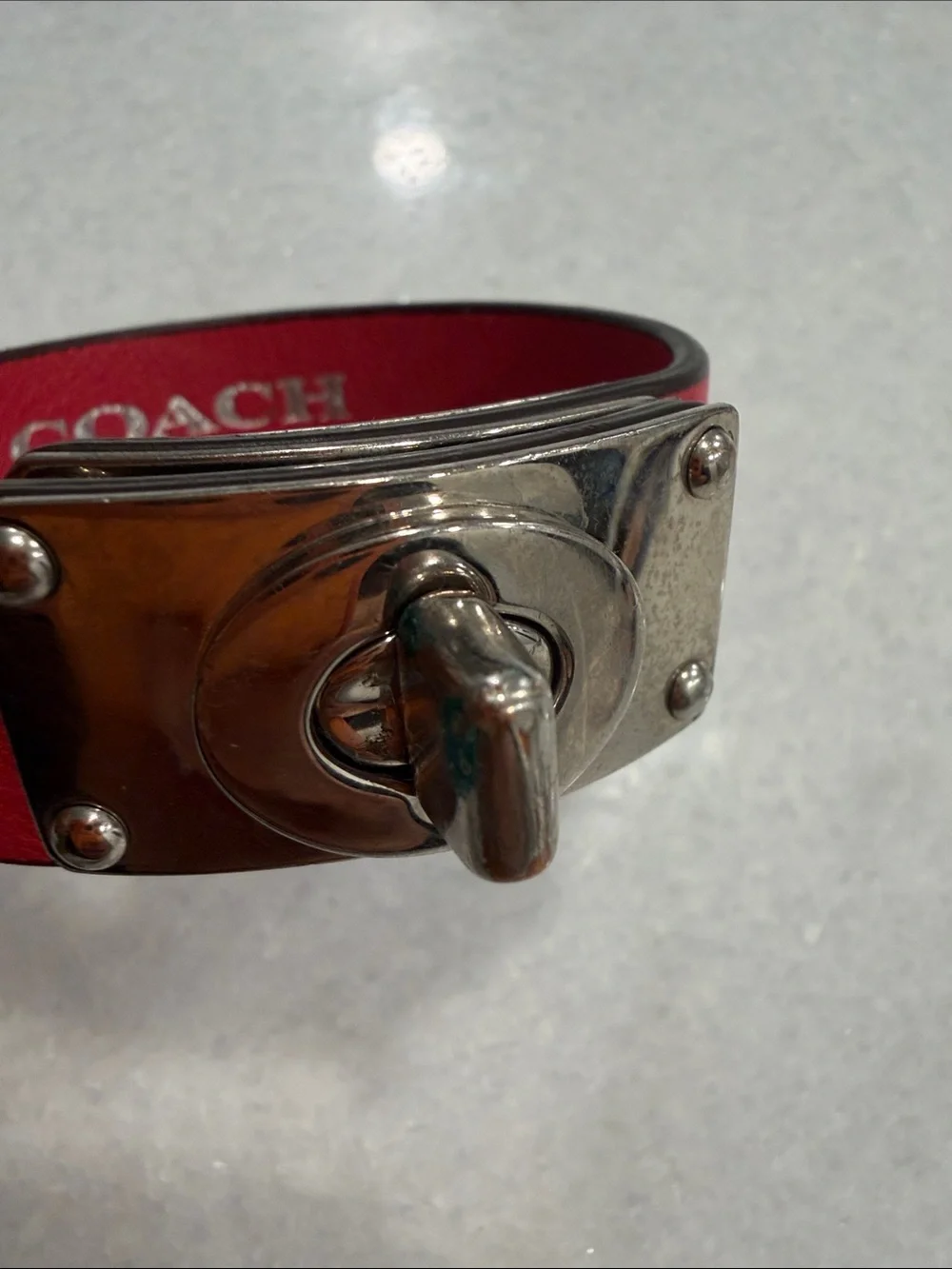 COACH Red Leather Bracelet with Silver Turnlock